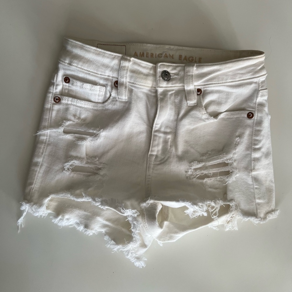 American Eagle Outfitters White Ripped Jean Shorts